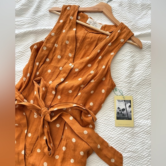 Trovata Pants - Trovata Cropped Wide Leg Polka Dot Linen Belted Jumpsuit